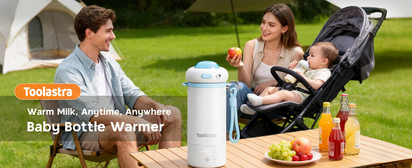 Toolastra Portable Bottle Warmer for Baby on the Go, 16.91oz 100% Faster Heating & Precise Temperature Control, Leak-Proof Design, Child Safety Lock, Ideal for Travel, Formula & Breast Milk Warmer