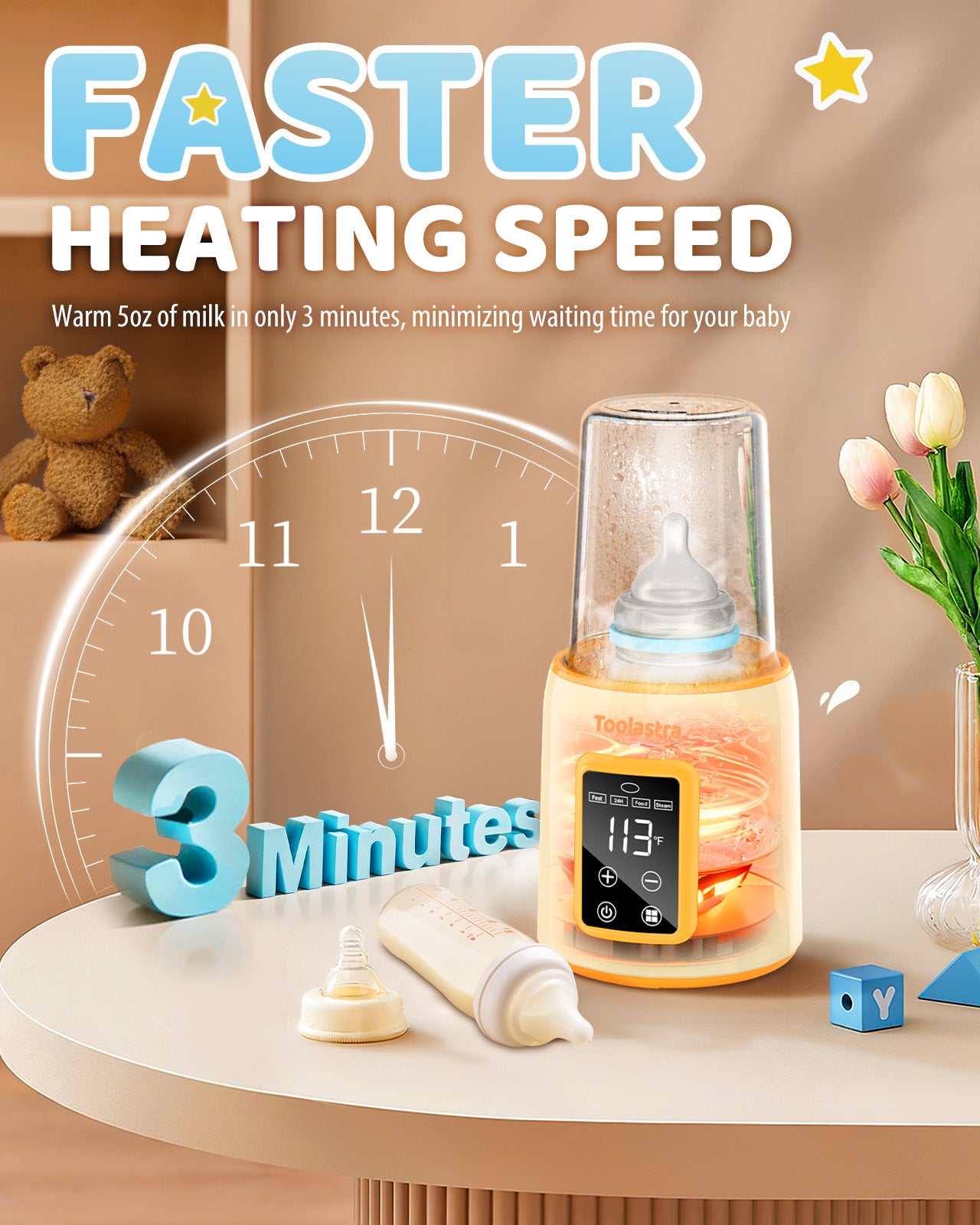 Bottle Warmer, Faster Heating Baby Milk Warmers for All Bottles with Accurate Temp Control Water Bath Tech and Auto Shut-Off, BPA-Free Multifunctional Bottle Warmer for Breastmilk and Formula