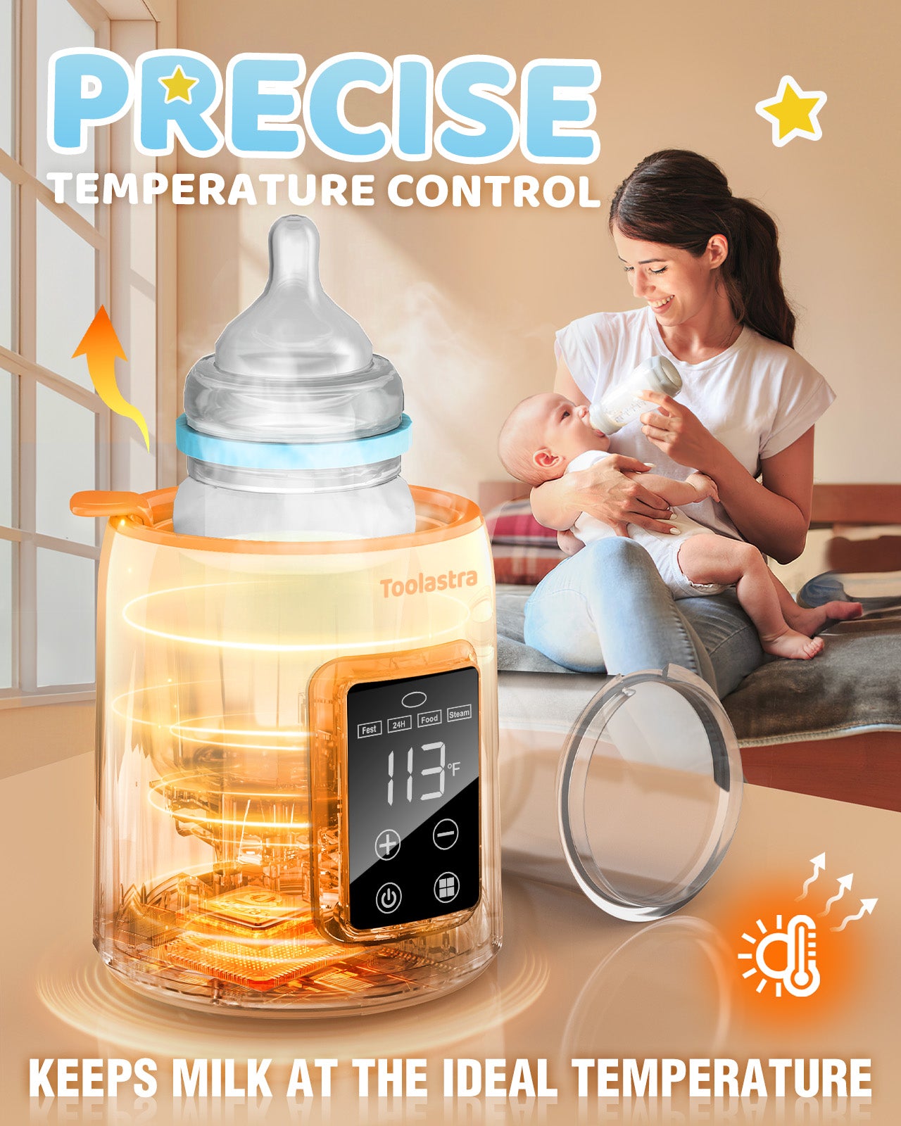 Bottle Warmer, Faster Heating Baby Milk Warmers for All Bottles with Accurate Temp Control Water Bath Tech and Auto Shut-Off, BPA-Free Multifunctional Bottle Warmer for Breastmilk and Formula