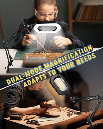12X Square Magnifying Glass with Light and Stand with 144 LEDs Brightiness, 5 Color Modes Hands Free Lighted Magnifying Glass, 10 Dimmable Brightness Magnifying Desk Lamp for Close Work Craft Reading