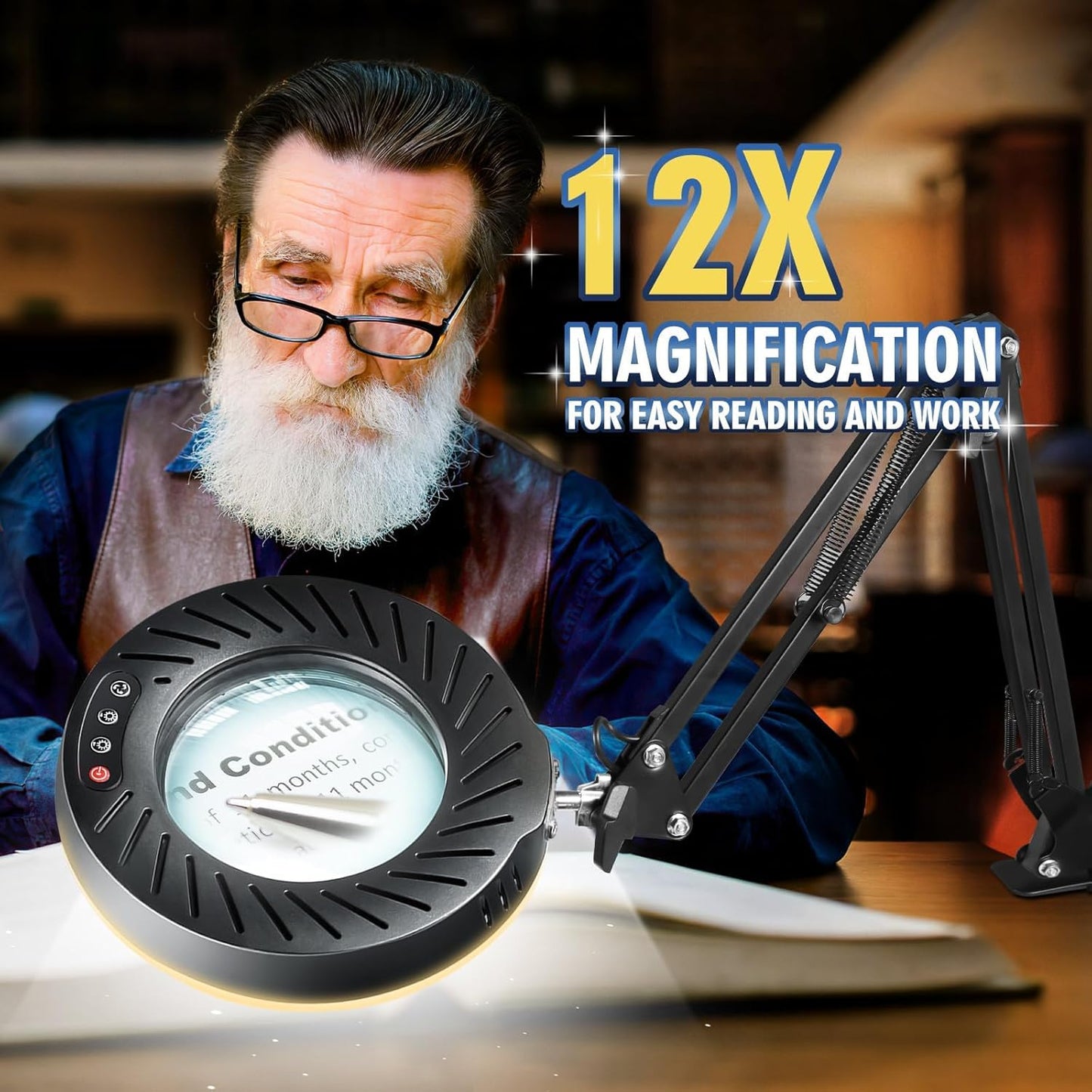 12X Magnifying Glass with Light and Stand, 144 LEDs Brightest Magnifying Lamp, 10 Dimmable Brightness 5 Color Modes, Hands Free Metal Desk Lamp for Craft Reading Painting Hobby Close Work
