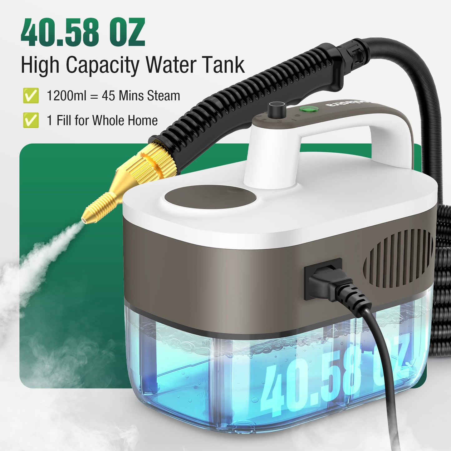 Steam Cleaner,10s Rapid Heating Steamer with 6 Levels,1.2L Water Tank,Portable Powerful Steamer for Cleaning without chemicals,Handheld Steam Cleaner for Grease,Dirt, Grout, Tile,Floor, Car