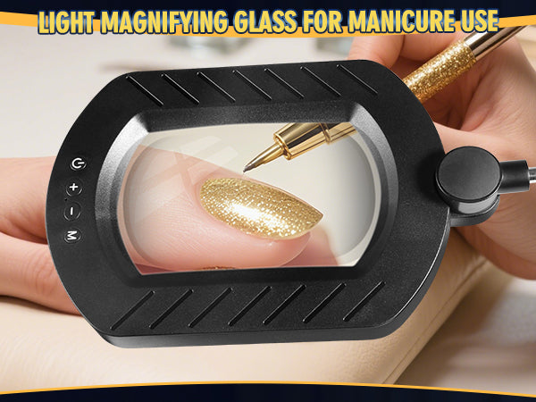 12X Square Magnifying Glass with Light and Stand with 144 LEDs Brightiness, 5 Color Modes Hands Free Lighted Magnifying Glass, 10 Dimmable Brightness Magnifying Desk Lamp for Close Work Craft Reading