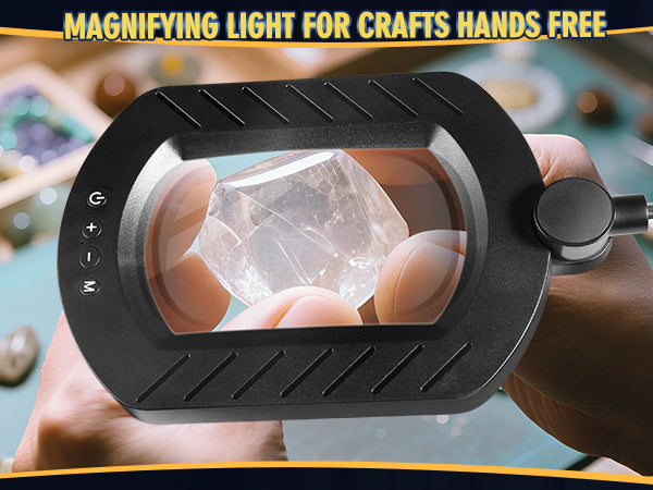 12X Square Magnifying Glass with Light and Stand with 144 LEDs Brightiness, 5 Color Modes Hands Free Lighted Magnifying Glass, 10 Dimmable Brightness Magnifying Desk Lamp for Close Work Craft Reading