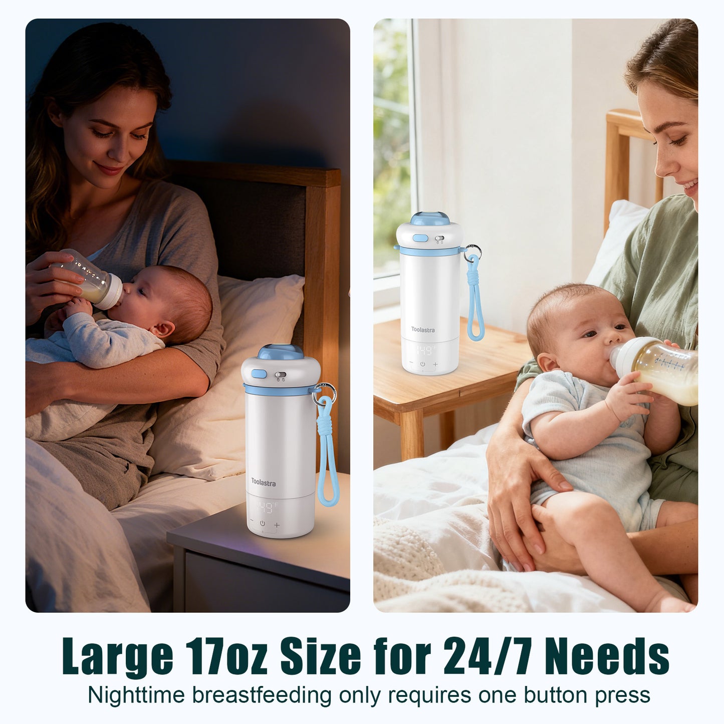 Toolastra Portable Bottle Warmer for Baby on the Go, 16.91oz 100% Faster Heating & Precise Temperature Control, Leak-Proof Design, Child Safety Lock, Ideal for Travel, Formula & Breast Milk Warmer