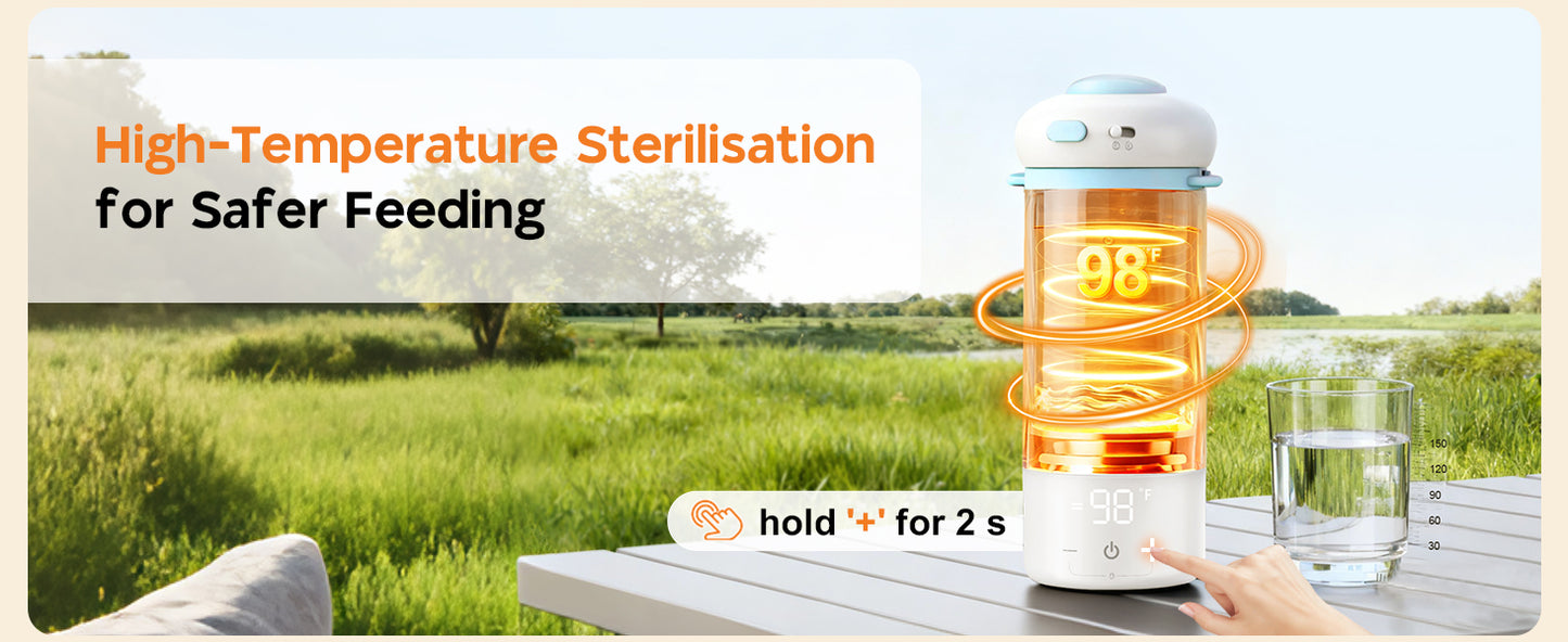 Toolastra Portable Bottle Warmer for Baby on the Go, 16.91oz 100% Faster Heating & Precise Temperature Control, Leak-Proof Design, Child Safety Lock, Ideal for Travel, Formula & Breast Milk Warmer