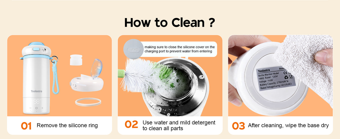 Toolastra Portable Bottle Warmer for Baby on the Go, 16.91oz 100% Faster Heating & Precise Temperature Control, Leak-Proof Design, Child Safety Lock, Ideal for Travel, Formula & Breast Milk Warmer