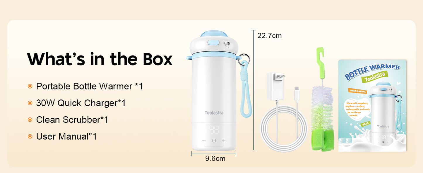 Toolastra Portable Bottle Warmer for Baby on the Go, 16.91oz 100% Faster Heating & Precise Temperature Control, Leak-Proof Design, Child Safety Lock, Ideal for Travel, Formula & Breast Milk Warmer