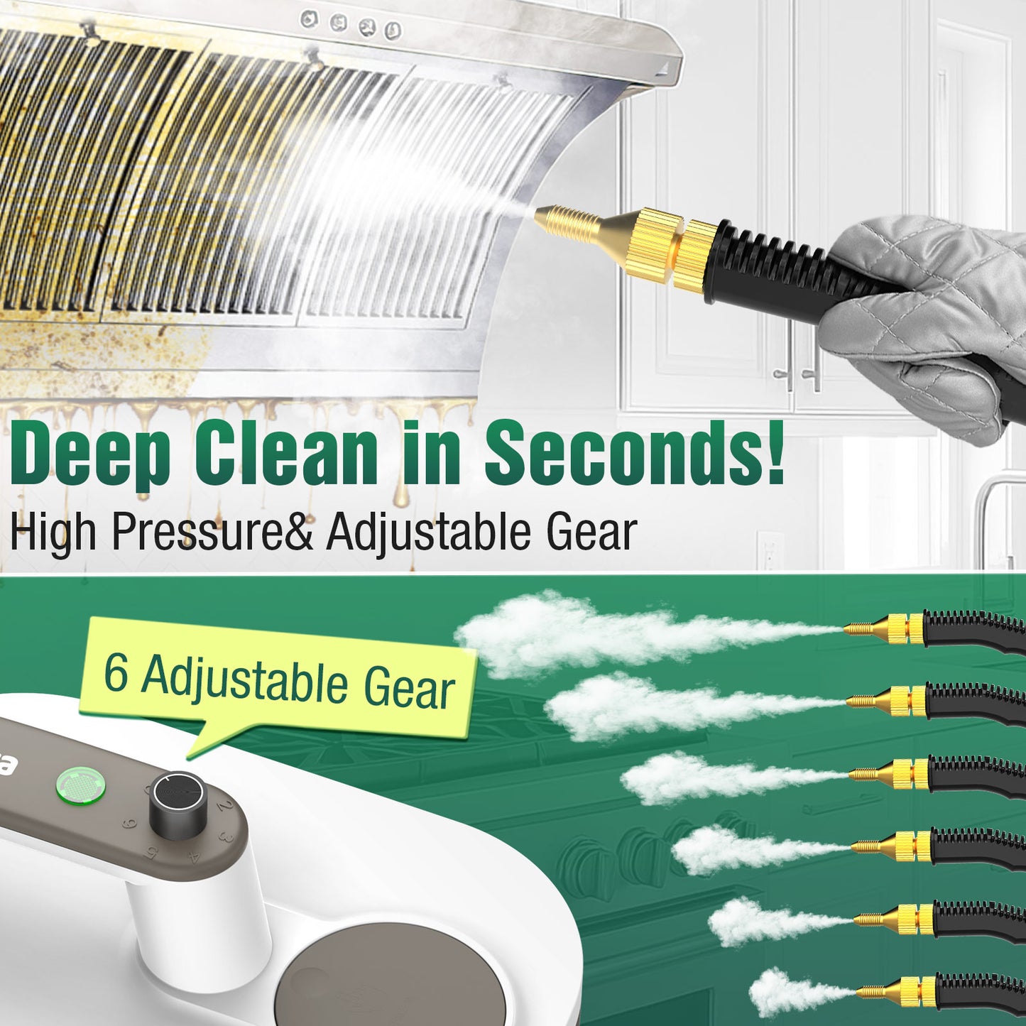 Steam Cleaner,10s Rapid Heating Steamer with 6 Levels,1.2L Water Tank,Portable Powerful Steamer for Cleaning without chemicals,Handheld Steam Cleaner for Grease,Dirt, Grout, Tile,Floor, Car