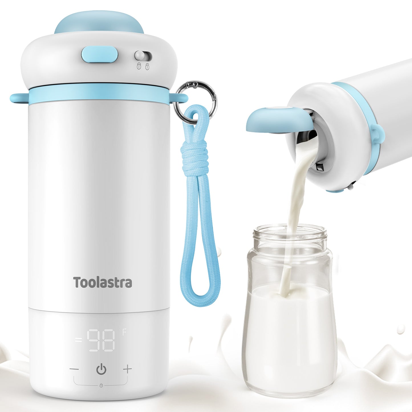 Toolastra Portable Bottle Warmer for Baby on the Go, 16.91oz 100% Faster Heating & Precise Temperature Control, Leak-Proof Design, Child Safety Lock, Ideal for Travel, Formula & Breast Milk Warmer
