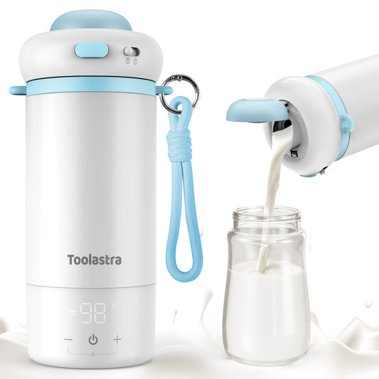 Toolastra Portable Bottle Warmer for Baby on the Go, 16.91oz 100% Faster Heating & Precise Temperature Control, Leak-Proof Design, Child Safety Lock, Ideal for Travel, Formula & Breast Milk Warmer